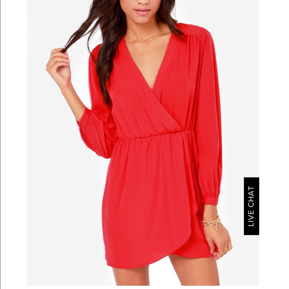 THAT'S A WRAP BRIGHT RED LONG SLEEVE DRESS